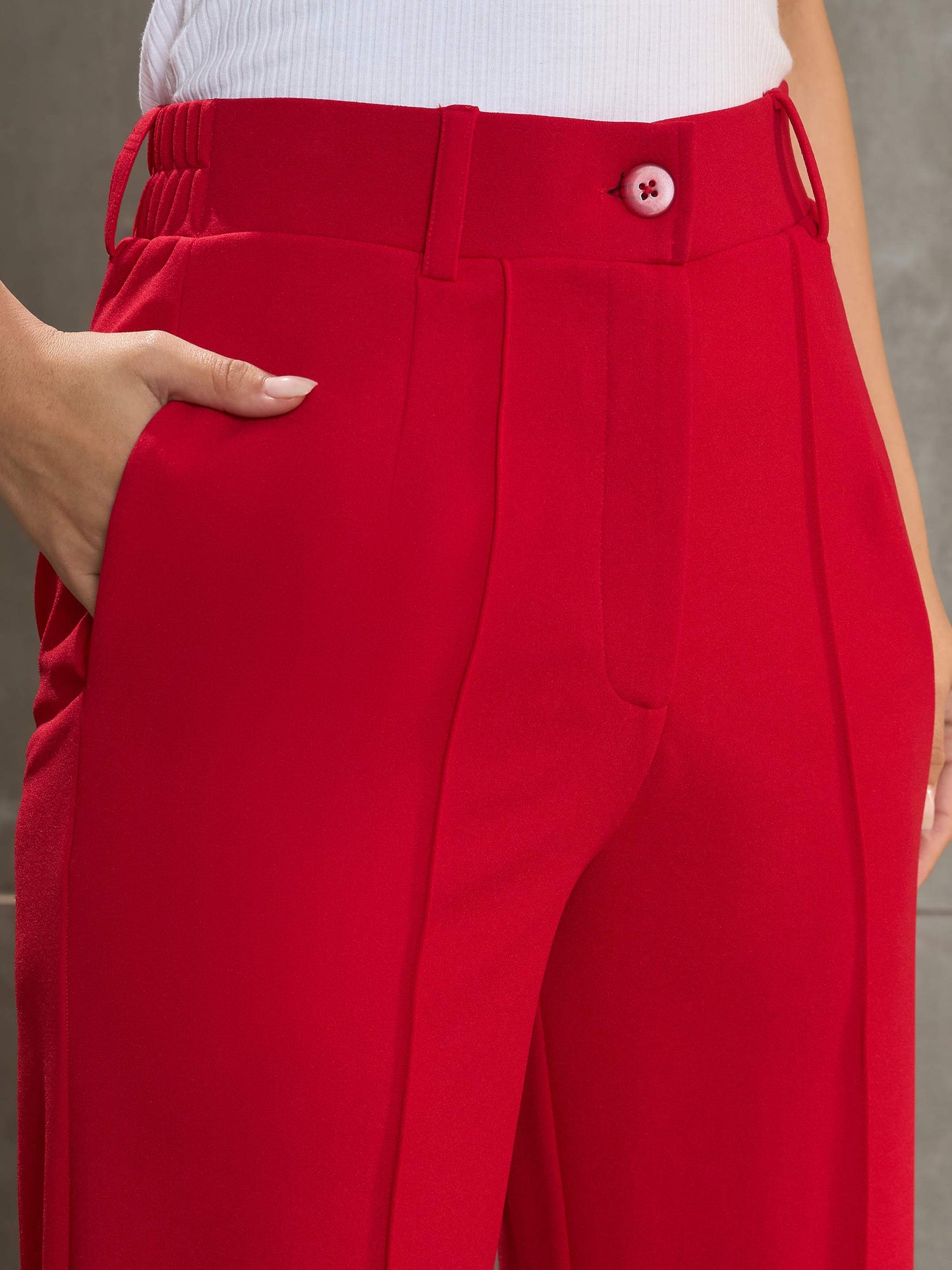 Red Front Darted Straight Pants