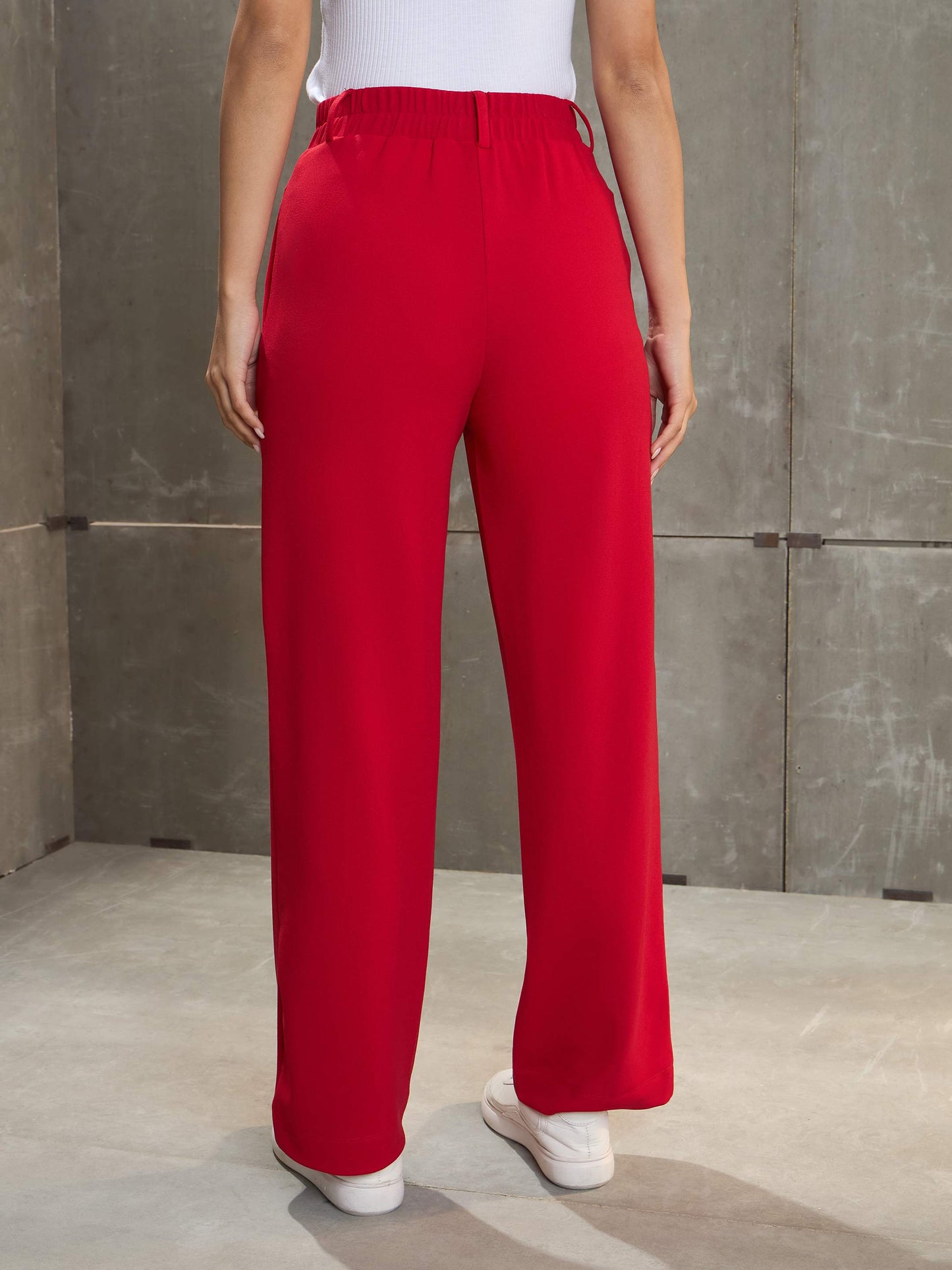 Red Front Darted Straight Pants
