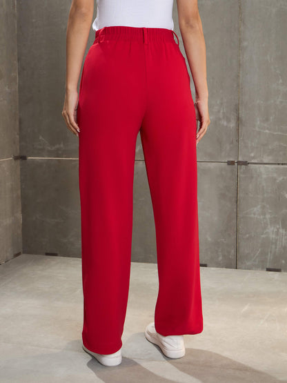 Red Front Darted Straight Pants
