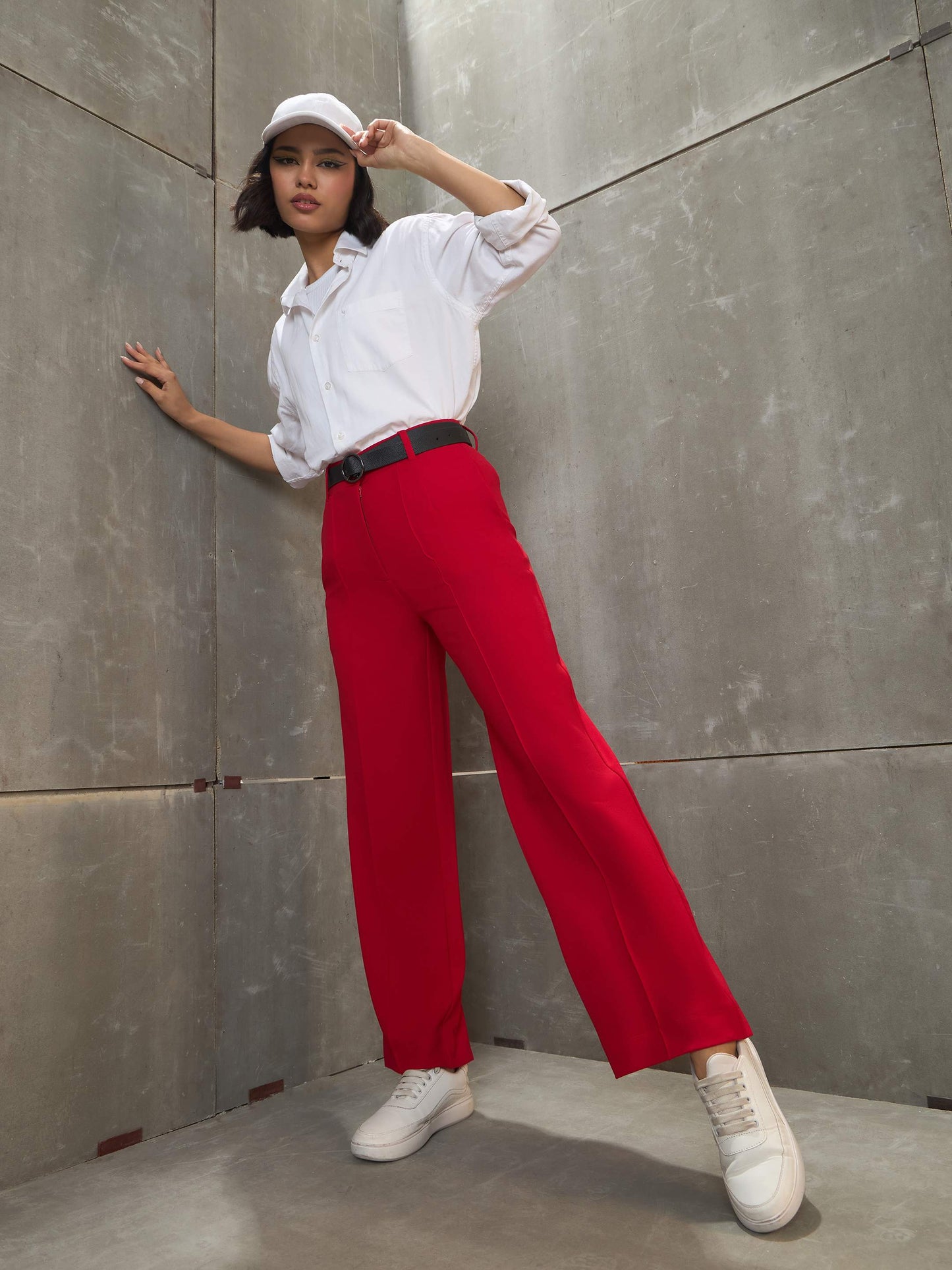 Red Front Darted Straight Pants
