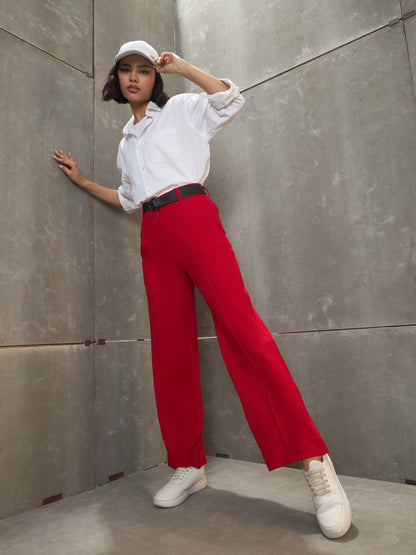 Red Front Darted Straight Pants
