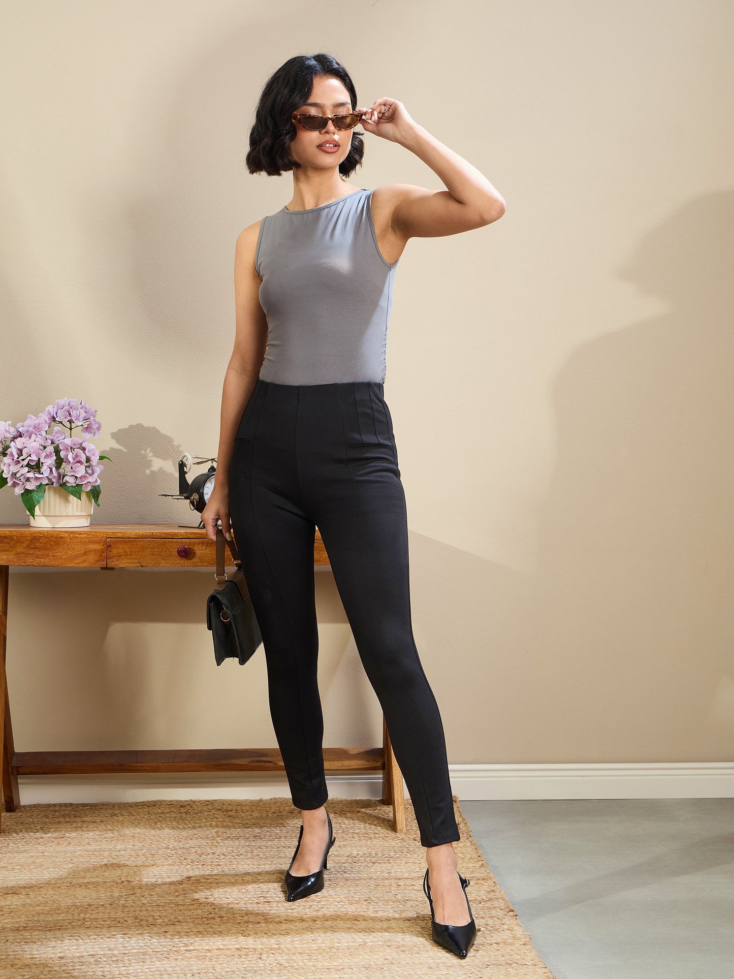 Black High Waist Slim Fit Pants