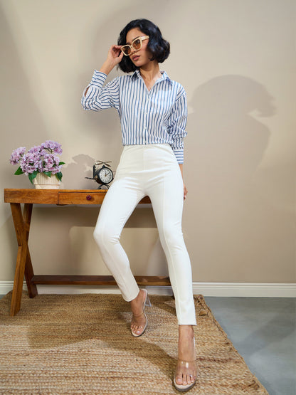 White High Waist Slim Fit Pants