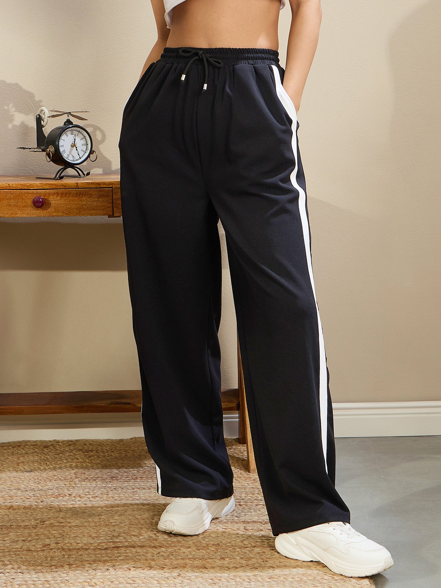 Black Side Tape Drawstring Joggers