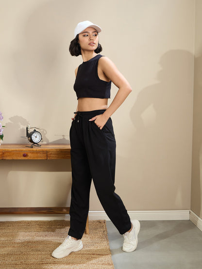 Black Tapered Drawstring Joggers
