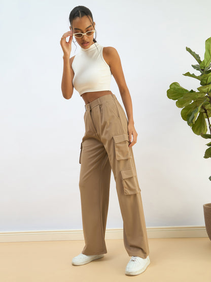 Beige Comfort Fit Cargo Pants