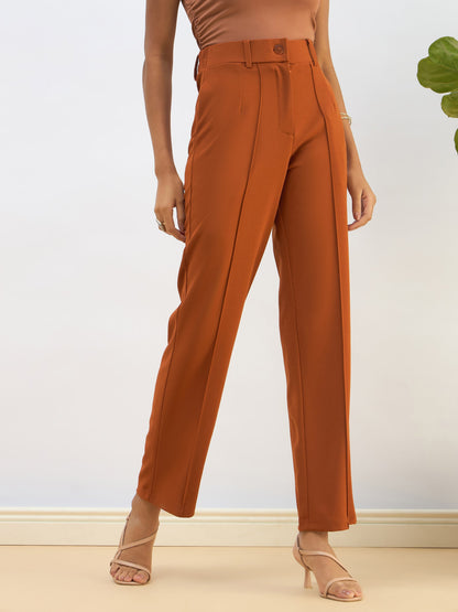Rust Front Dart Straight Pants