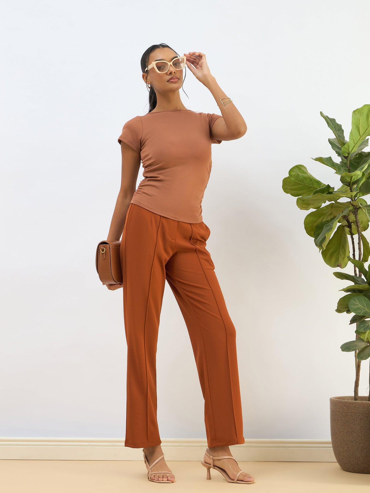Rust Front Dart Straight Pants