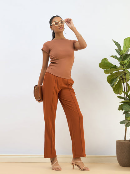 Rust Front Dart Straight Pants
