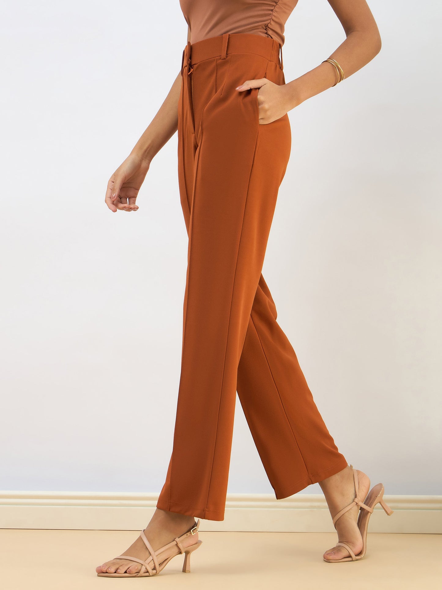 Rust Front Dart Straight Pants
