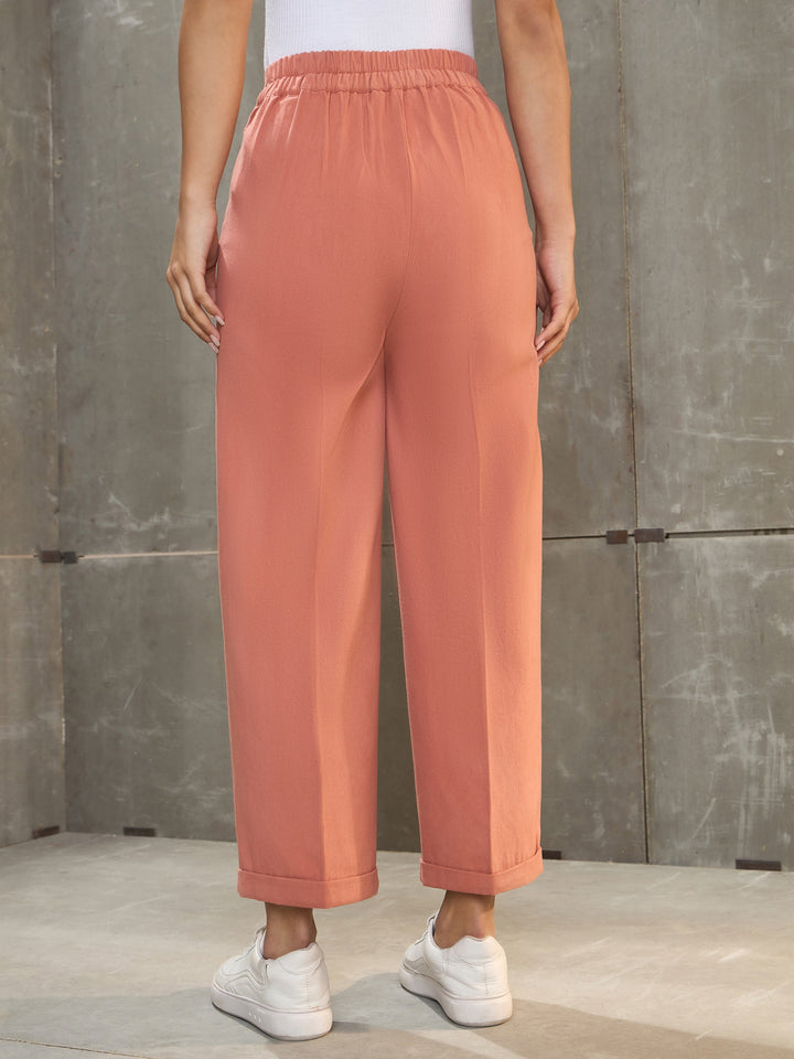 Women Peach Twill Wide Leg Pants
