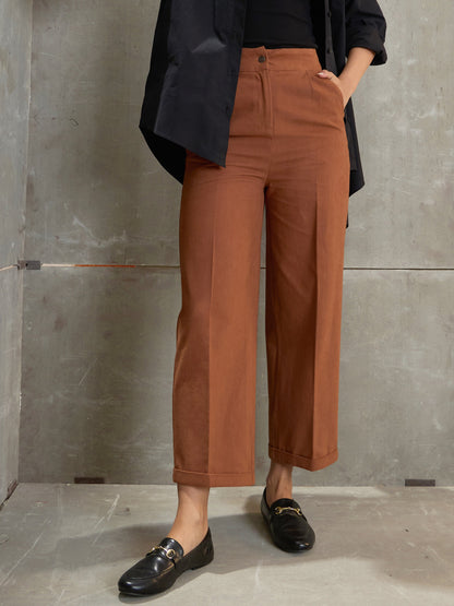 Women Brown Twill Wide Leg Pants