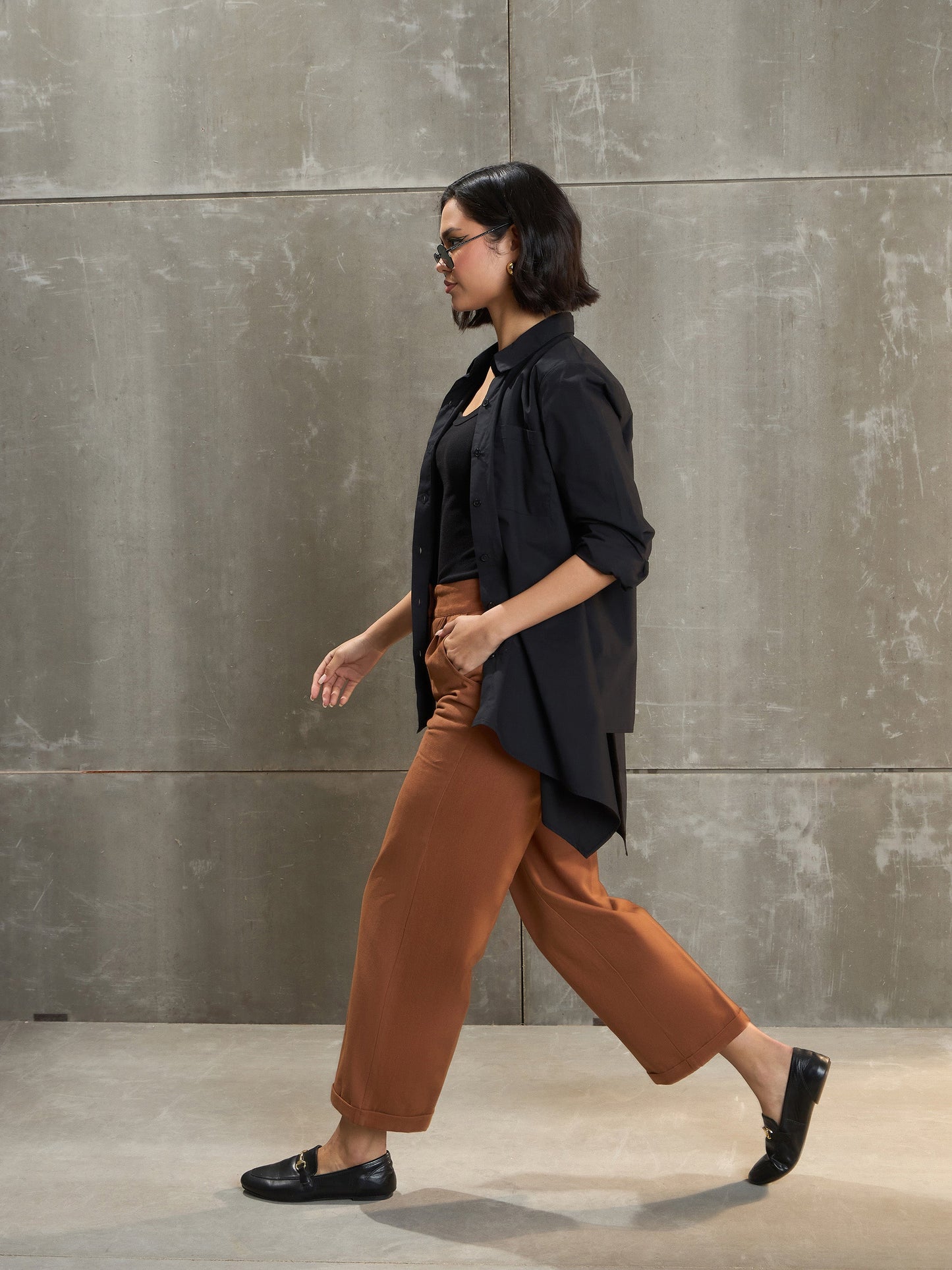 Women Brown Twill Wide Leg Pants