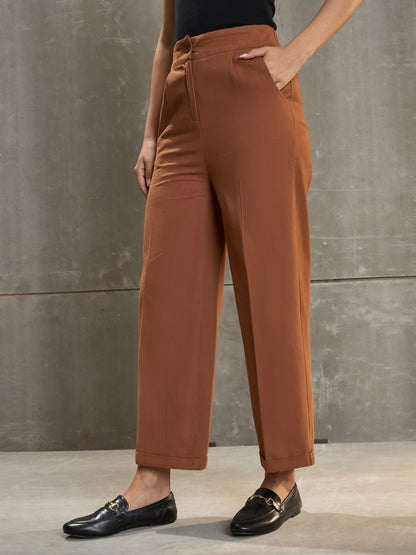 Women Brown Twill Wide Leg Pants