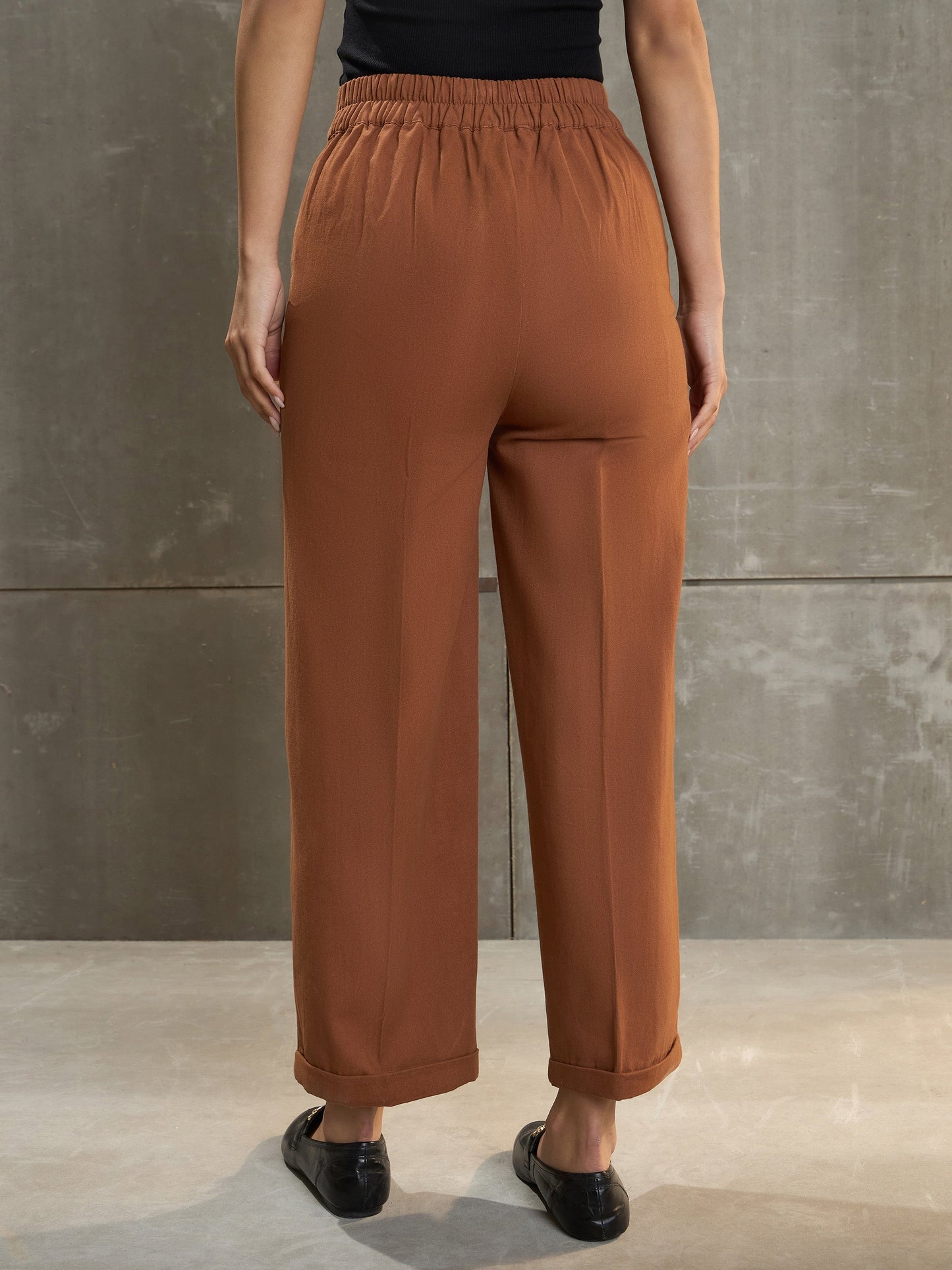 Women Brown Twill Wide Leg Pants
