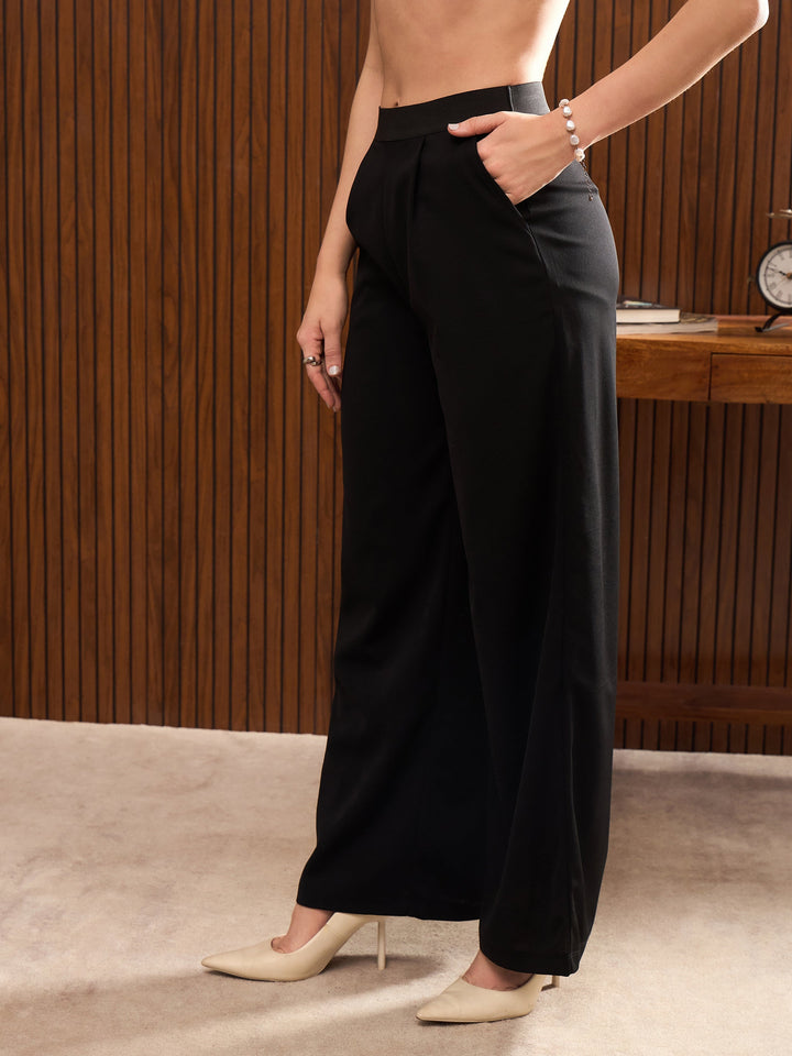 Women Black Elasticated Waist Pants