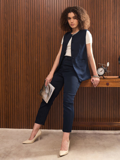 Women Navy Cross Pocket Ankle Length Pants