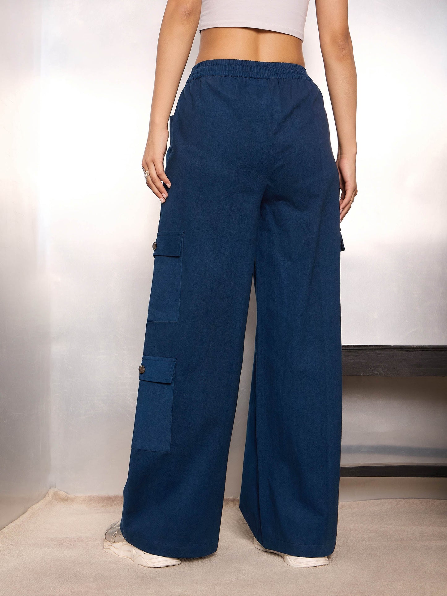 Navy Blue Twill Drawstring Cargo Pants