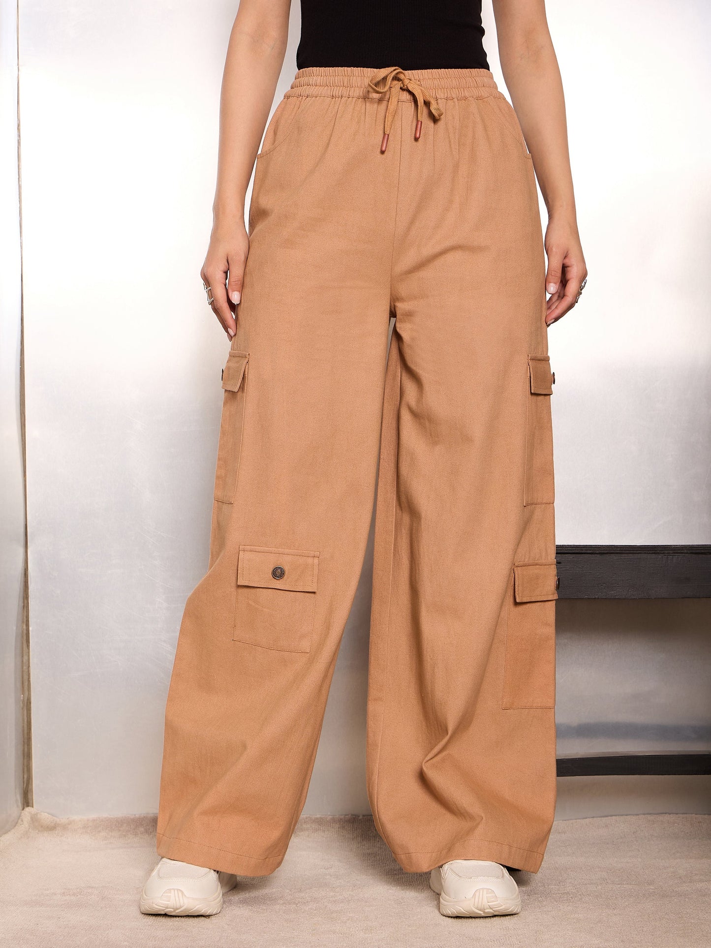 Light Brown Twill Drawstring Cargo Pants