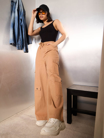 Light Brown Twill Drawstring Cargo Pants