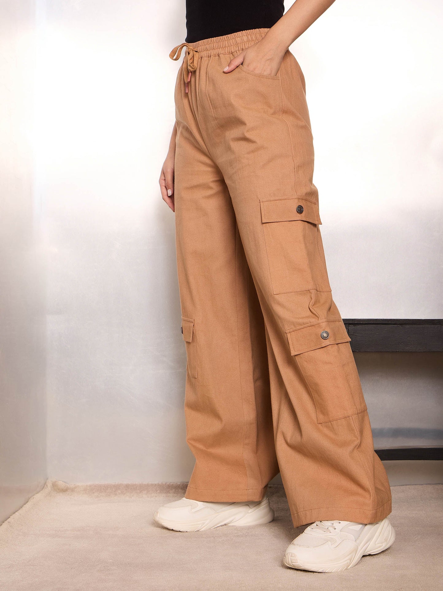 Light Brown Twill Drawstring Cargo Pants