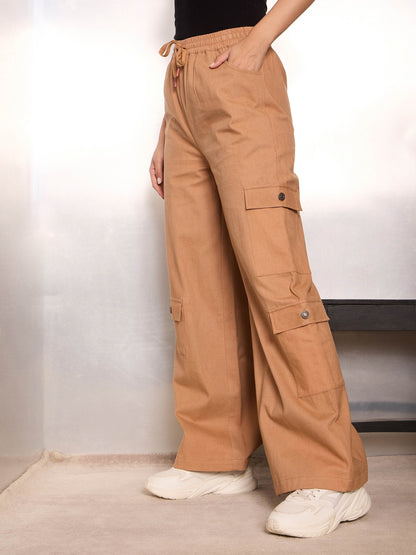 Light Brown Twill Drawstring Cargo Pants