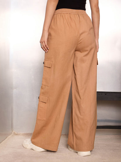 Light Brown Twill Drawstring Cargo Pants