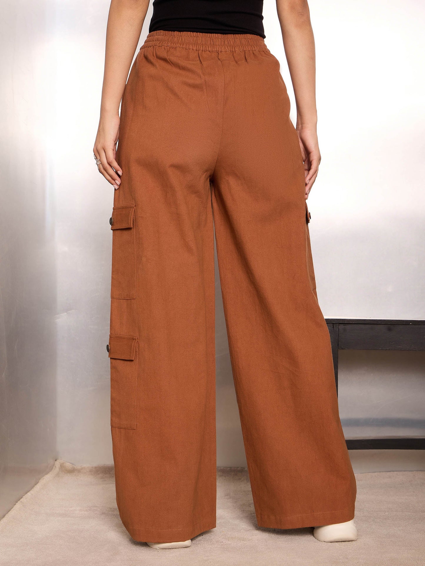 Dark Brown Twill Drawstring Cargo Pants