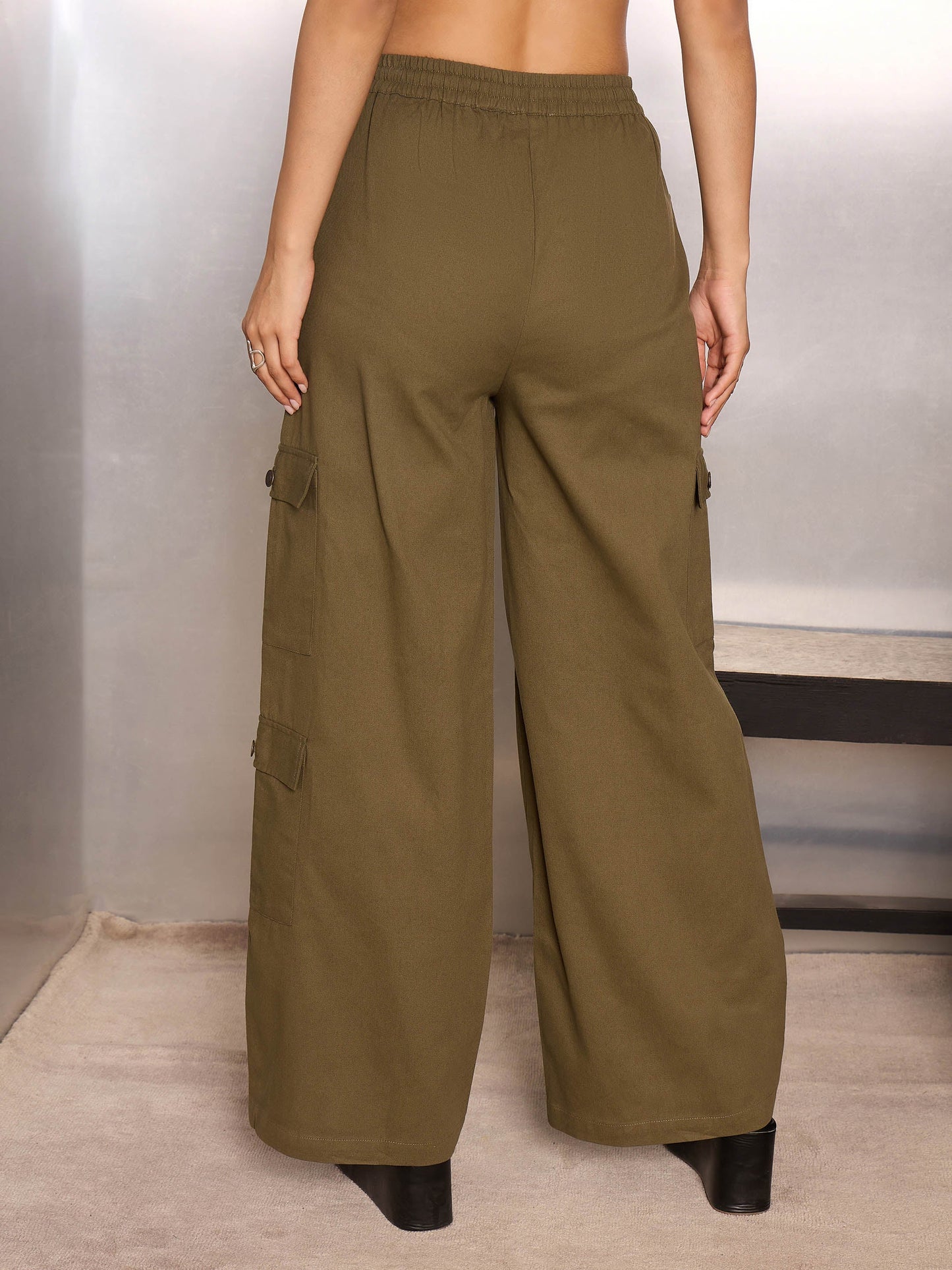 Olive Twill Drawstring Cargo Pants
