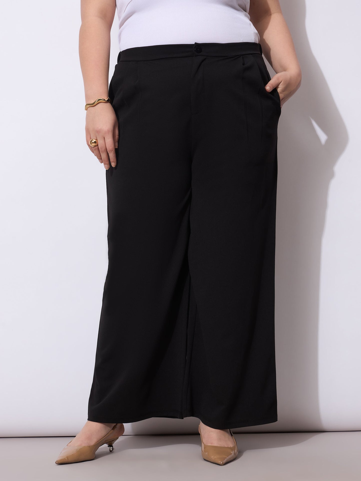 Black Front Pleated Straight Pants