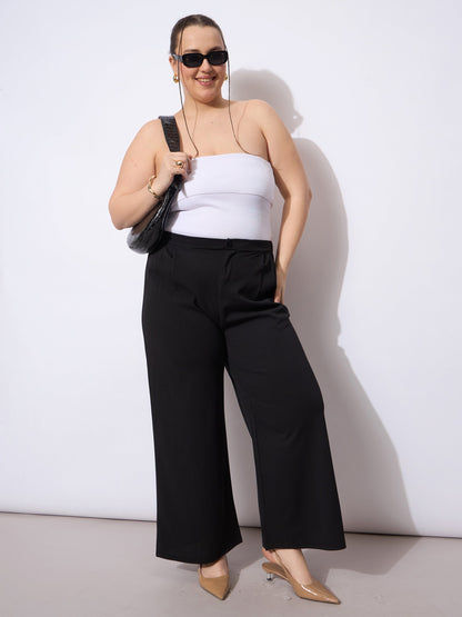 Black Front Pleated Straight Pants