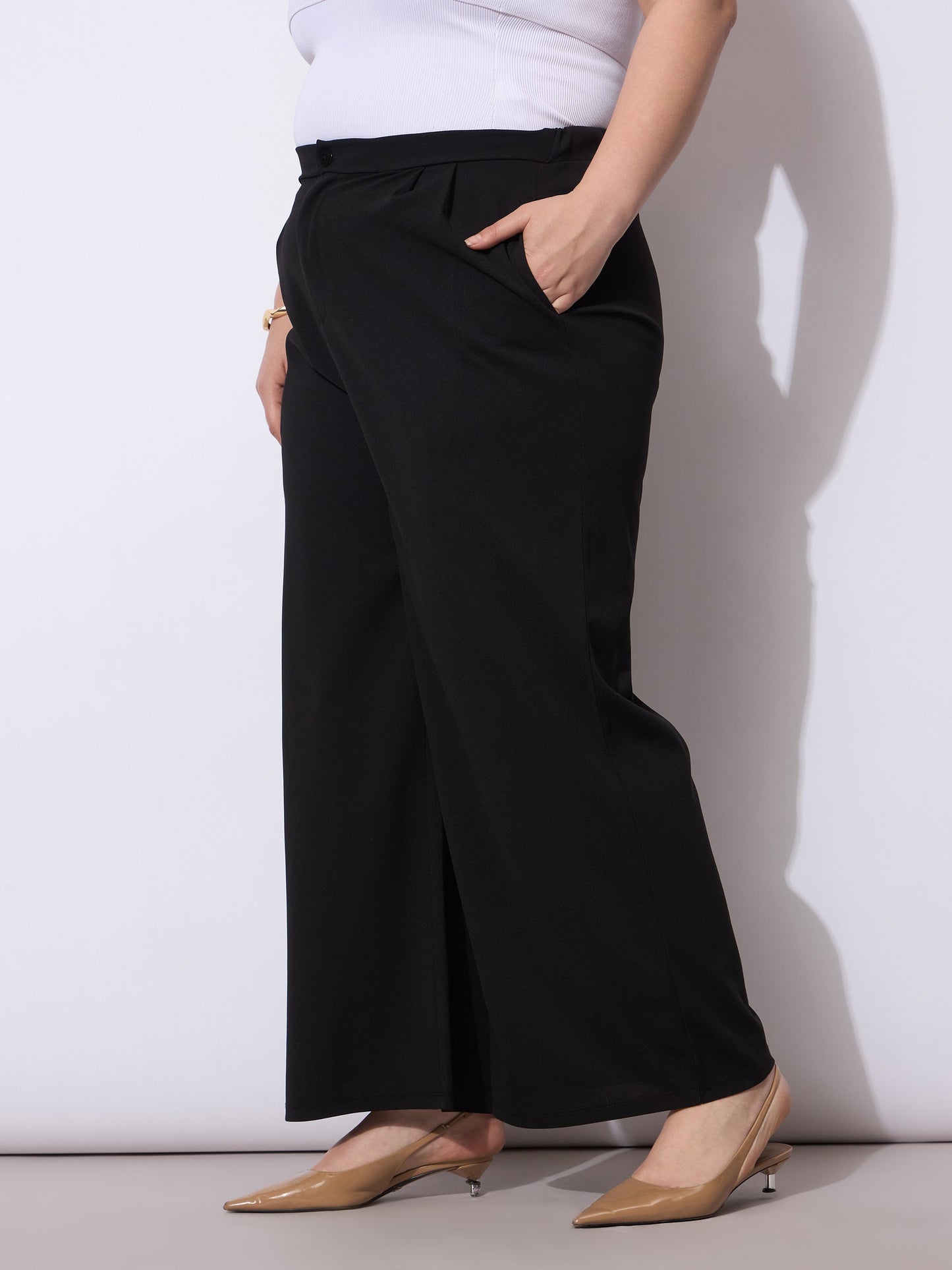 Black Front Pleated Straight Pants