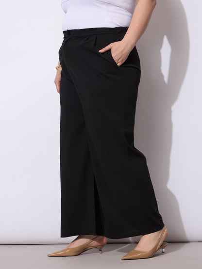 Black Front Pleated Straight Pants