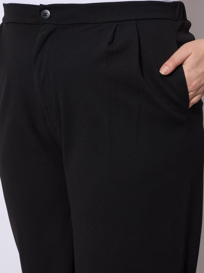Black Front Pleated Straight Pants