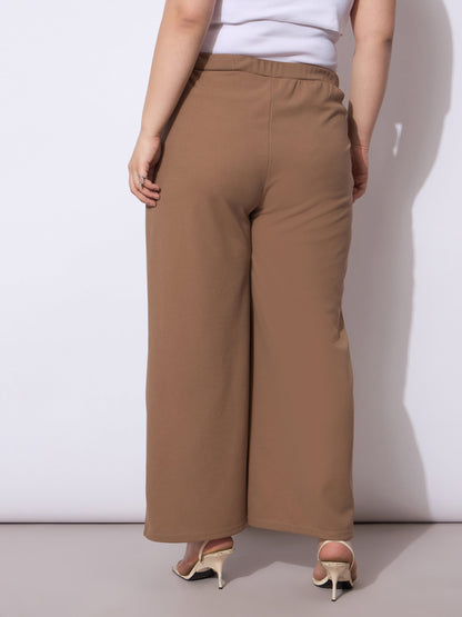 Beige Front Pleated Straight Pants