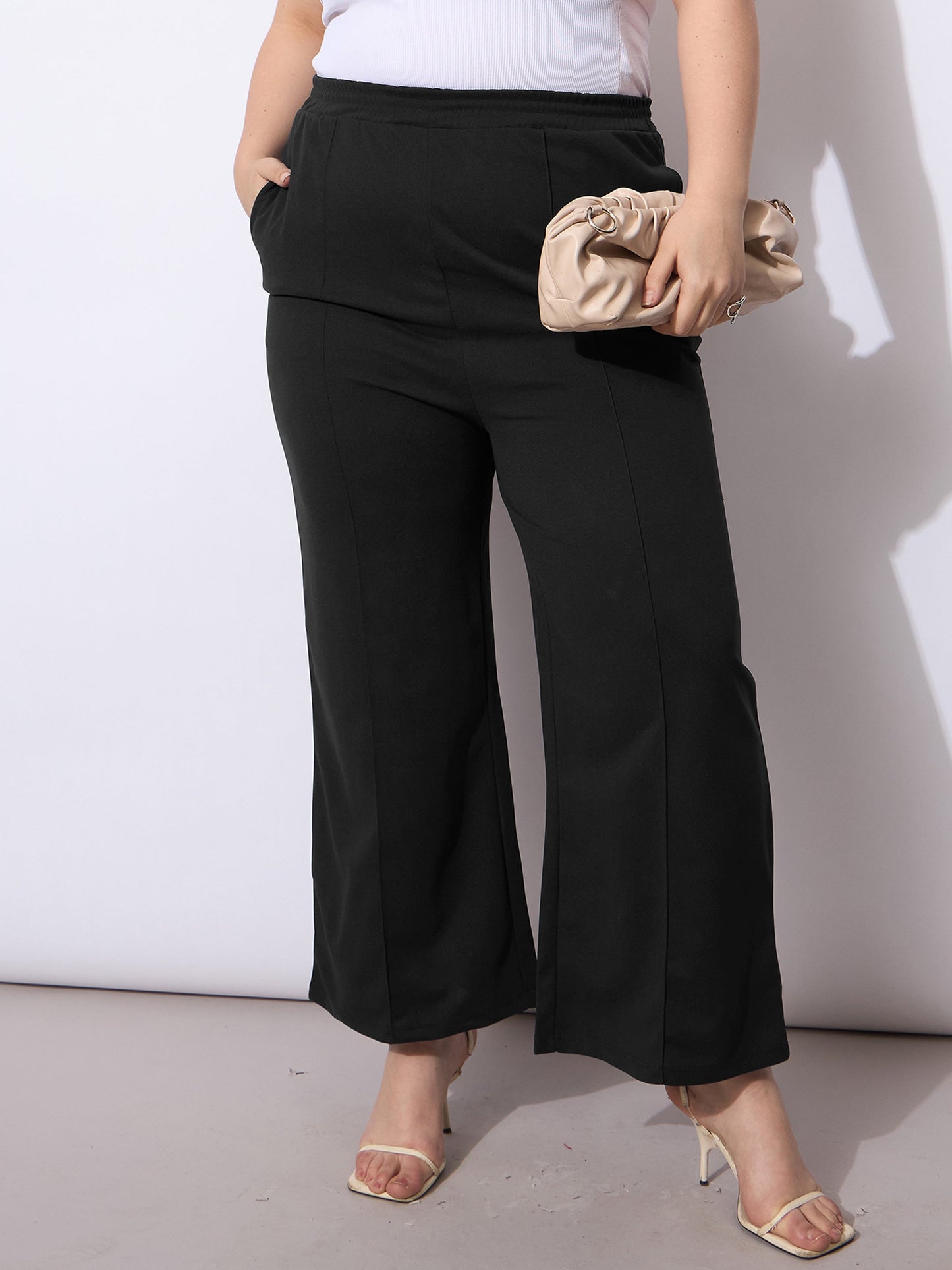 Black Front Seam Elasticated Straight Pants