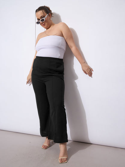 Black Front Seam Elasticated Straight Pants
