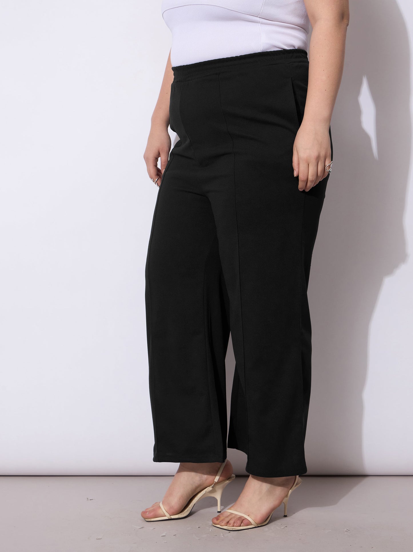 Black Front Seam Elasticated Straight Pants