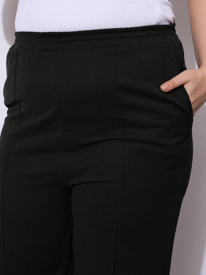 Black Front Seam Elasticated Straight Pants
