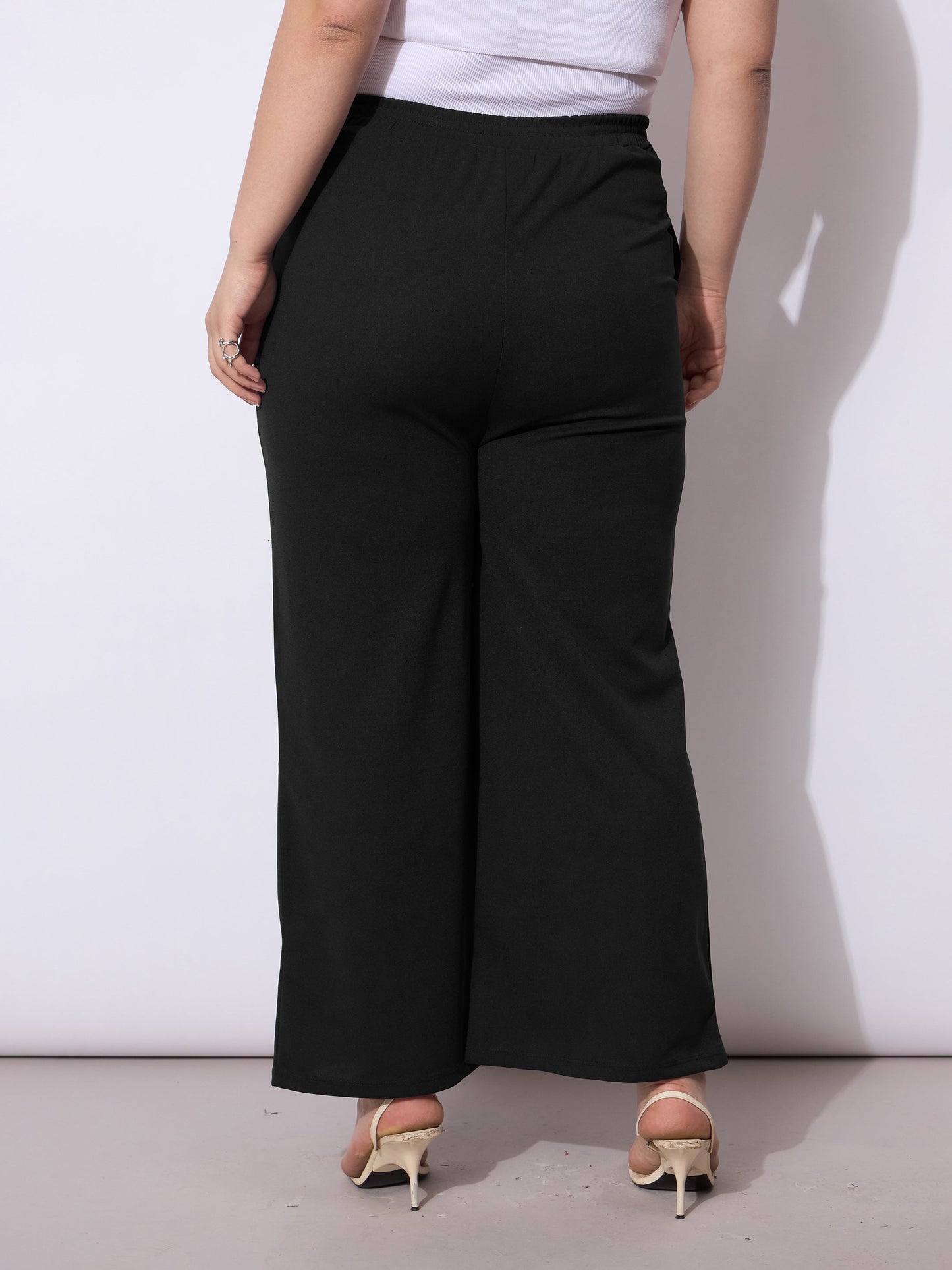 Black Front Seam Elasticated Straight Pants