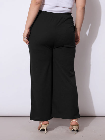 Black Front Seam Elasticated Straight Pants