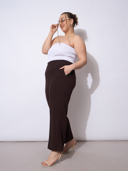 Dark Brown Front Seam Elasticated Straight Pants