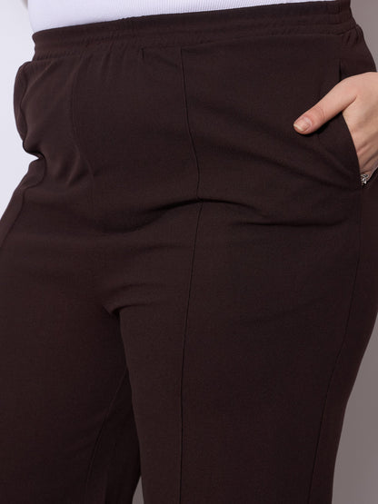 Dark Brown Front Seam Elasticated Straight Pants