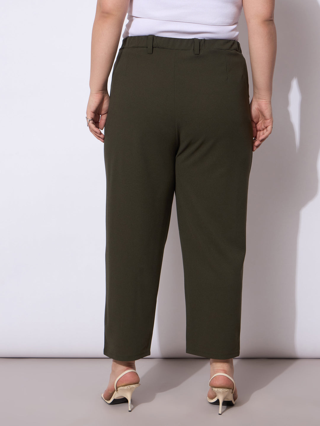 Olive Front Pleated Mom Fit Pants -SASSAFRAS Curve