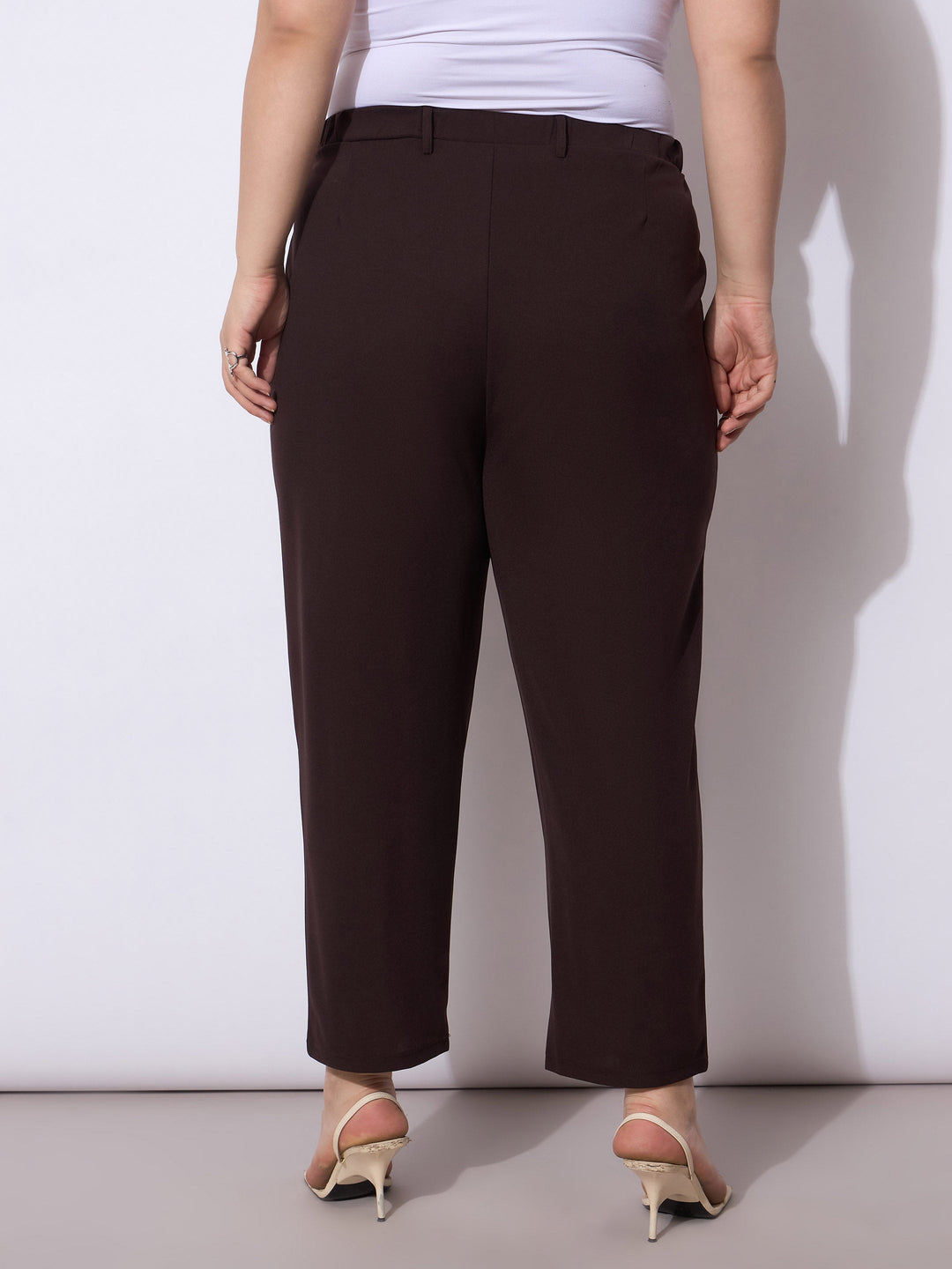 Dark Brown Front Pleated Mom Fit Pants -SASSAFRAS Curve