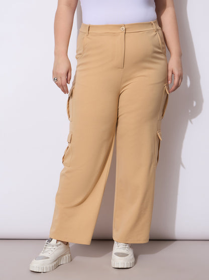 Beige Multi Pocket Cargo Pants