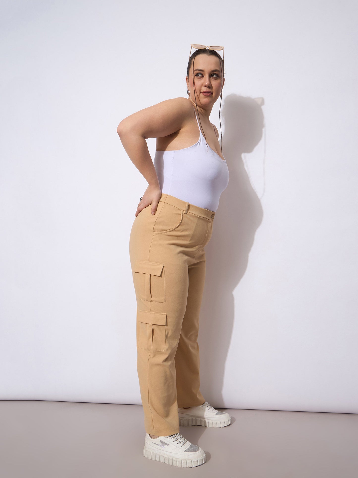 Beige Multi Pocket Cargo Pants