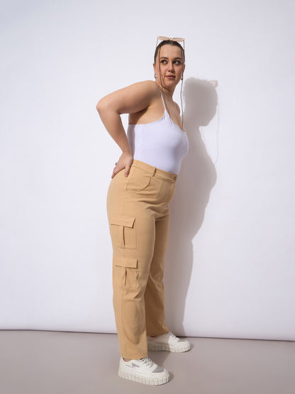 Beige Multi Pocket Cargo Pants