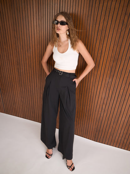 Women Black High Rise Flared Pants