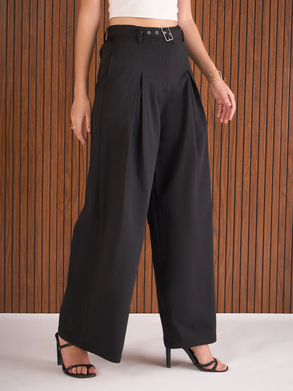 Women Black High Rise Flared Pants